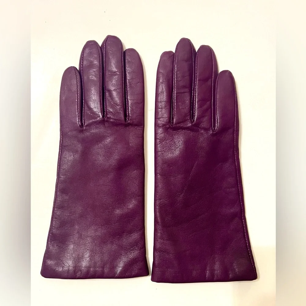 ULTRA LUXURY VTG Fownes Deep Purple LAMBSKIN Gloves Sz 6.5 | 100% Cashmere Lined